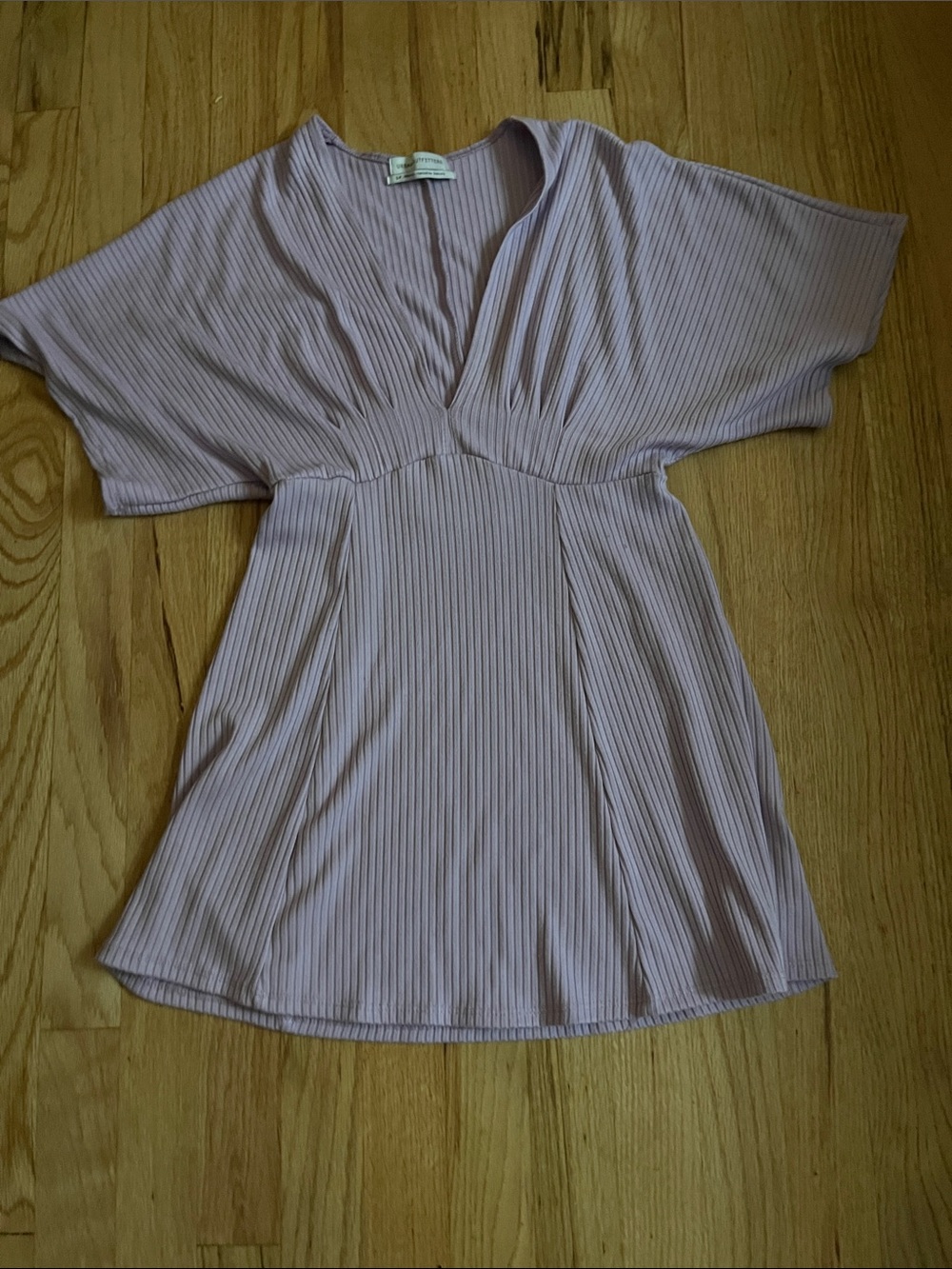 Urban Outfitters Lavender Ribbed V-Neck Flutter Sleeve Tunic
